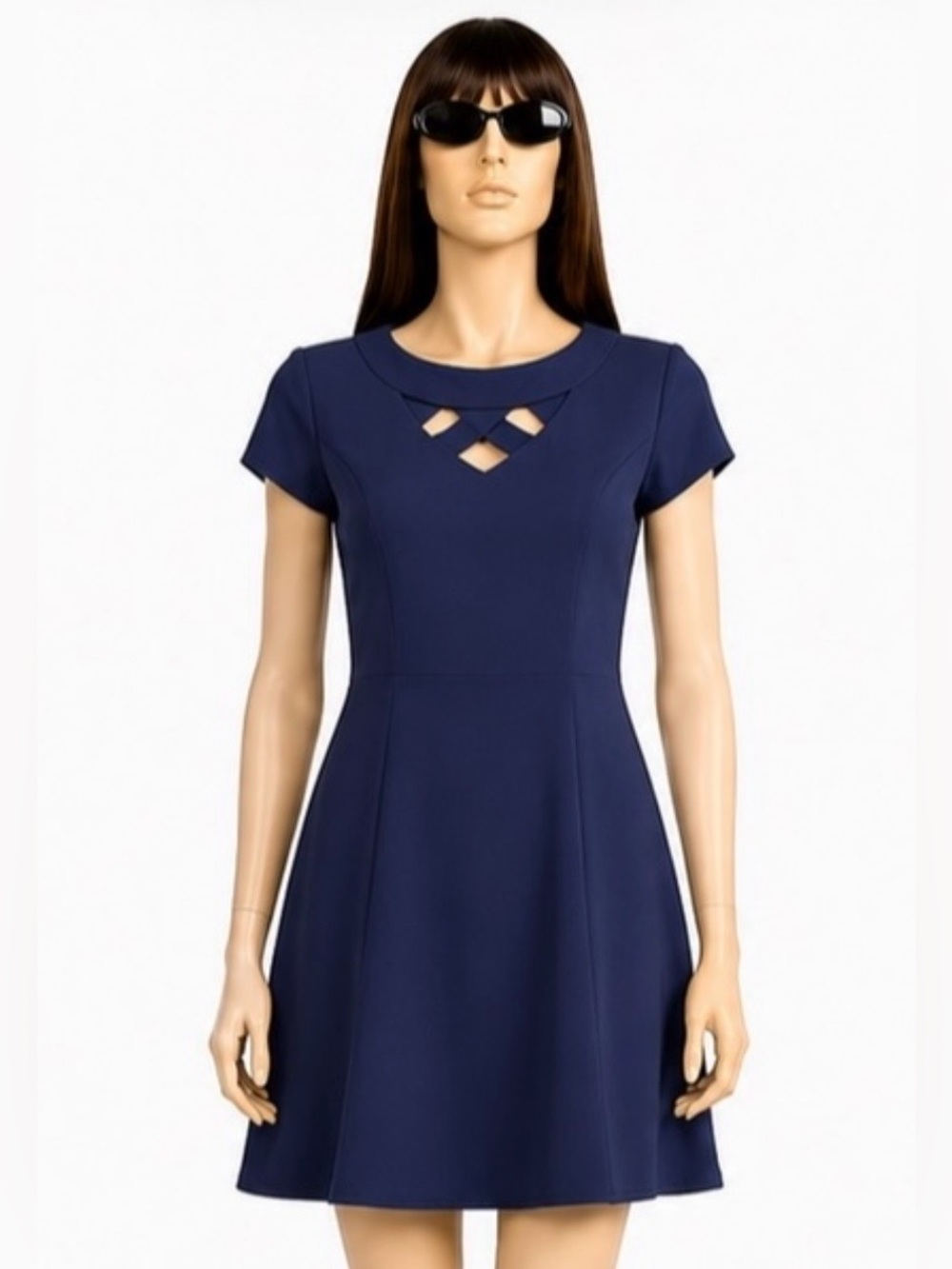 AGB Navy Blue Short Sleeves Fit & Flare Dress Size 6